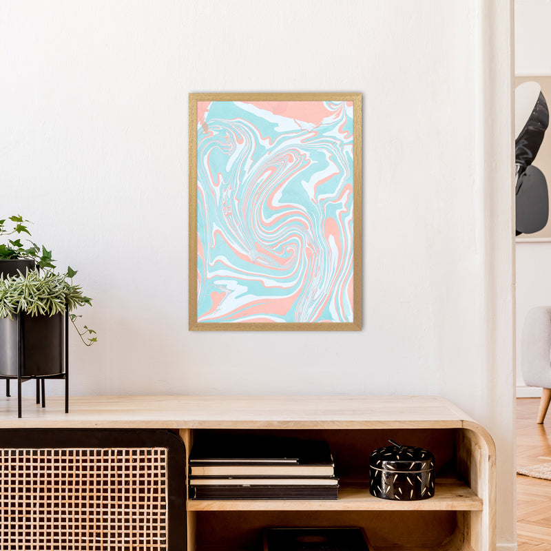 Liquid Mix Turquoise And Salmon  Art Print by Pixy Paper A2 Print Only