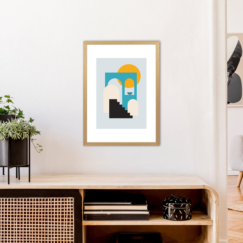 Mita Teal Stairs To Sun N5  Art Print by Pixy Paper A2 Print Only