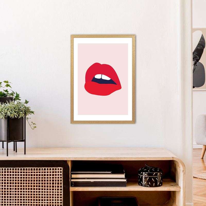 Red Lips Salmon Back  Art Print by Pixy Paper A2 Print Only