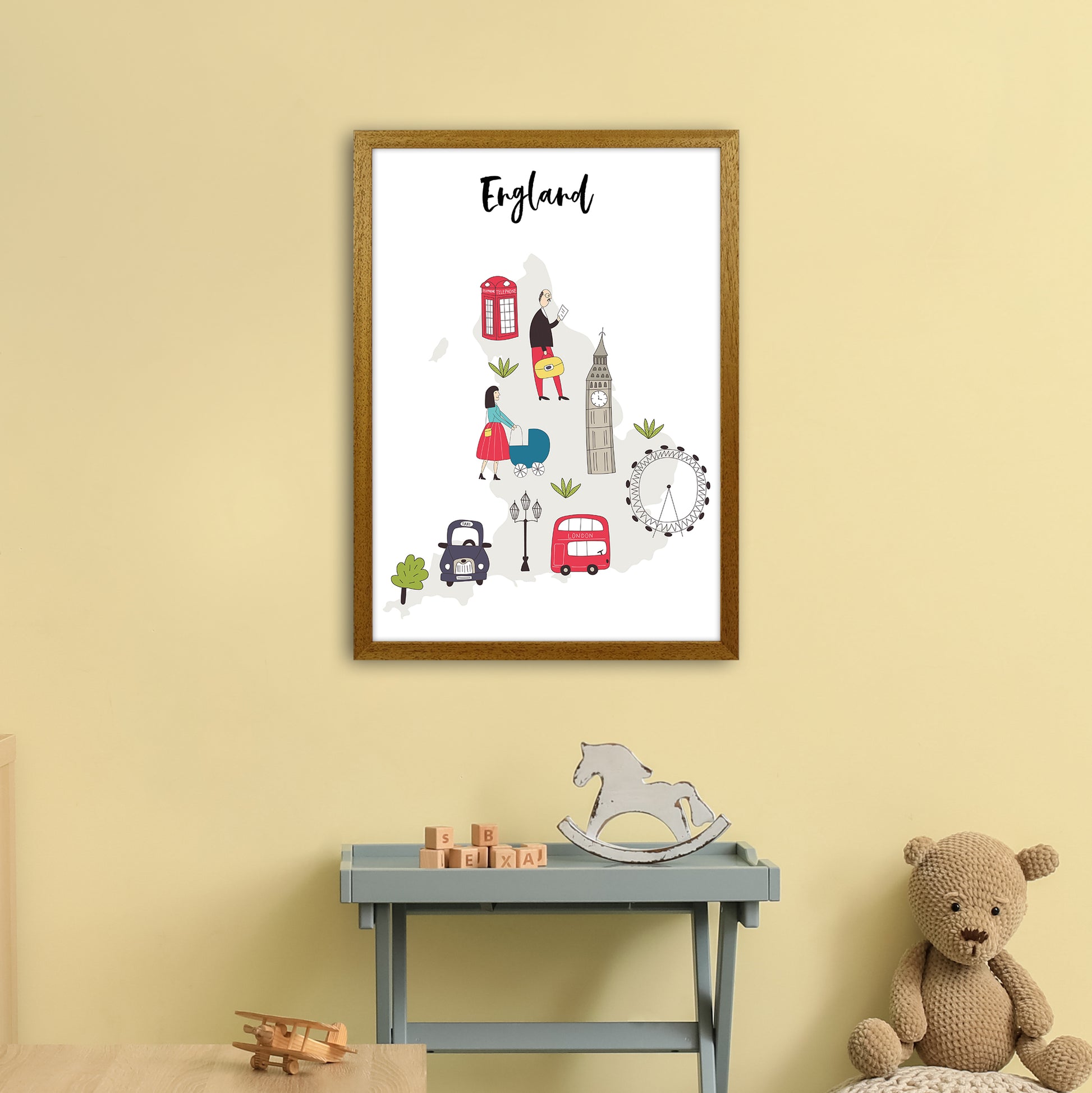 England Map  Art Print by Pixy Paper A2 Print Only