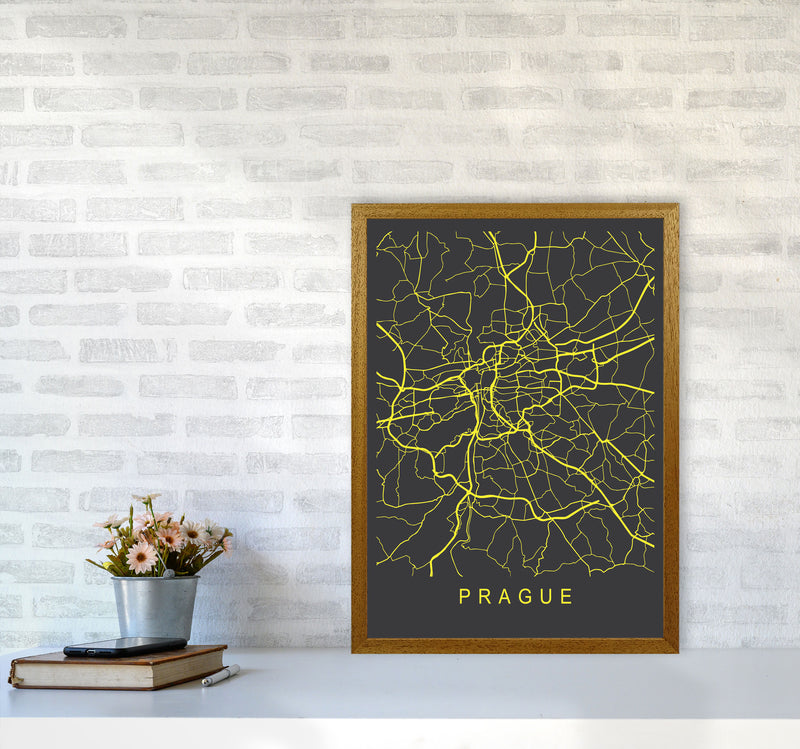 Prague Map Neon Art Print by Pixy Paper A2 Print Only