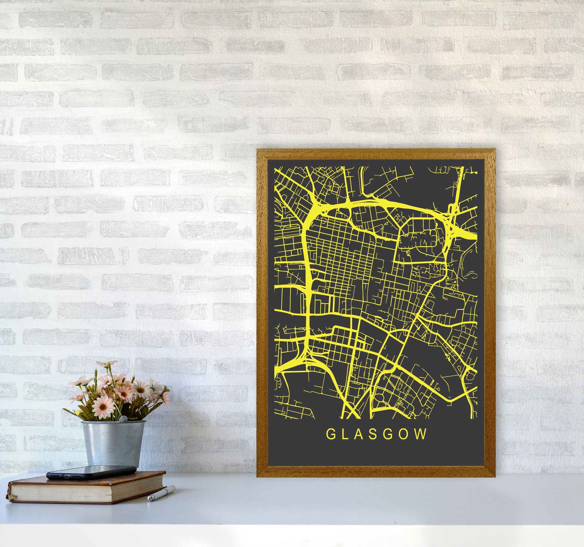 Glasgow Map Neon Art Print by Pixy Paper A2 Print Only