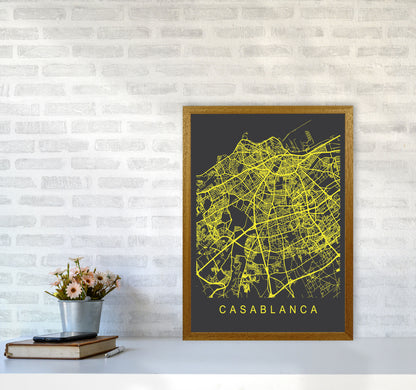 Casablanca Map Neon Art Print by Pixy Paper A2 Print Only