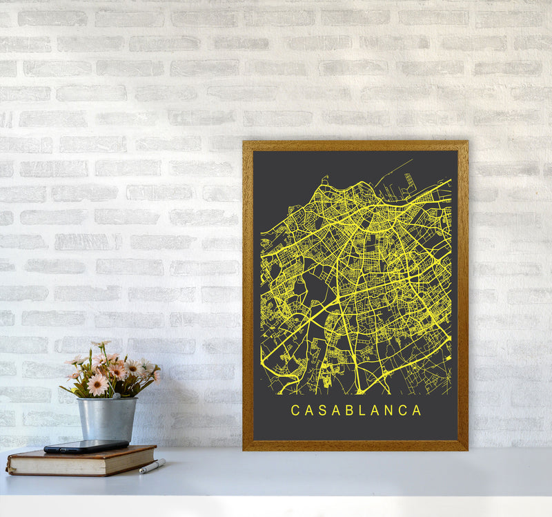 Casablanca Map Neon Art Print by Pixy Paper A2 Print Only