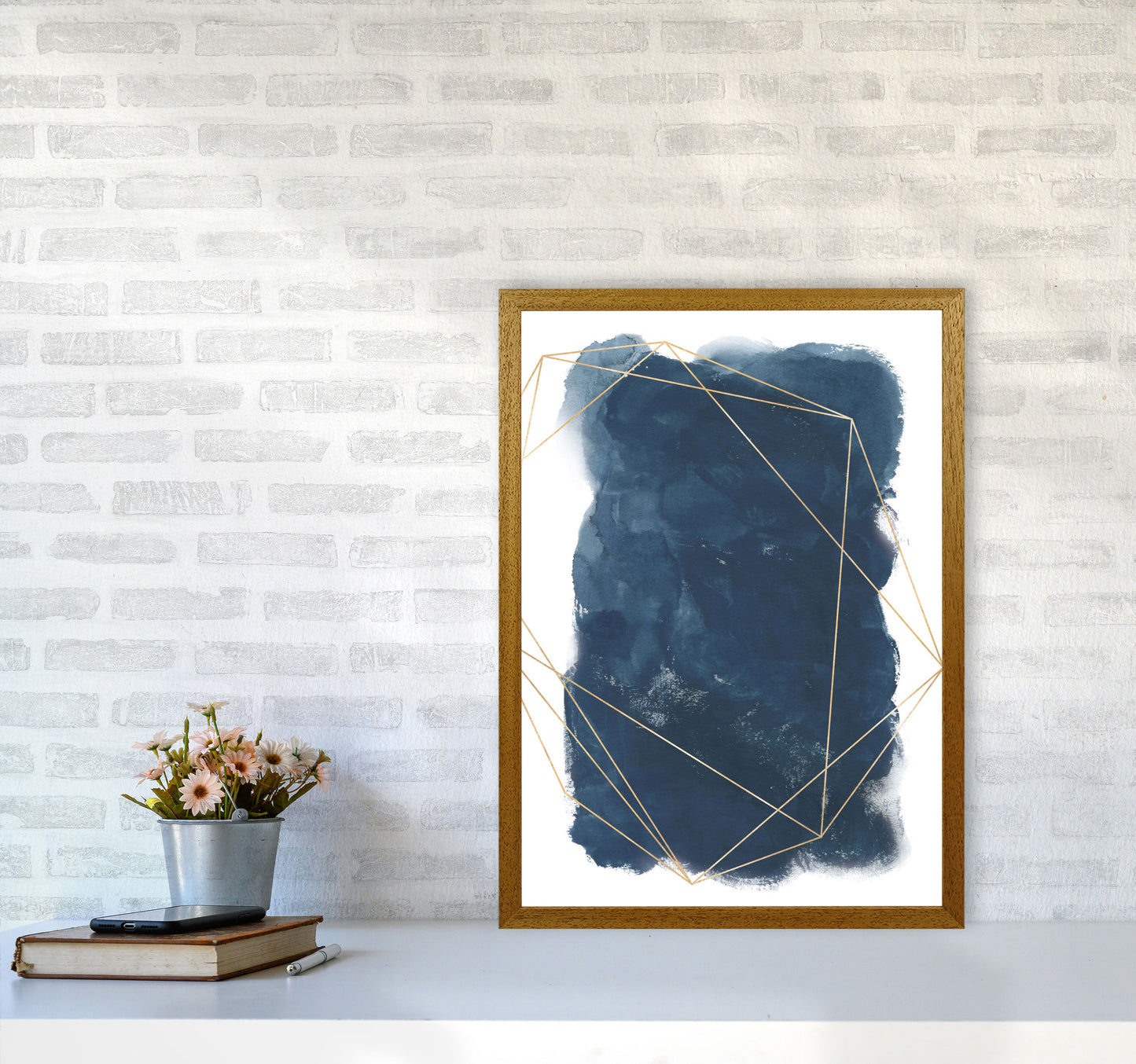 Aztec Navy Watercolour Art Print by Pixy Paper A2 Print Only