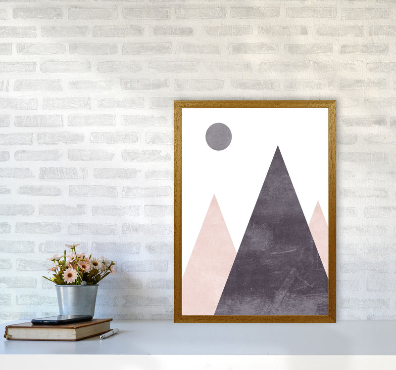 Mountains and moon pink cotton Art Print by Pixy Paper A2 Print Only