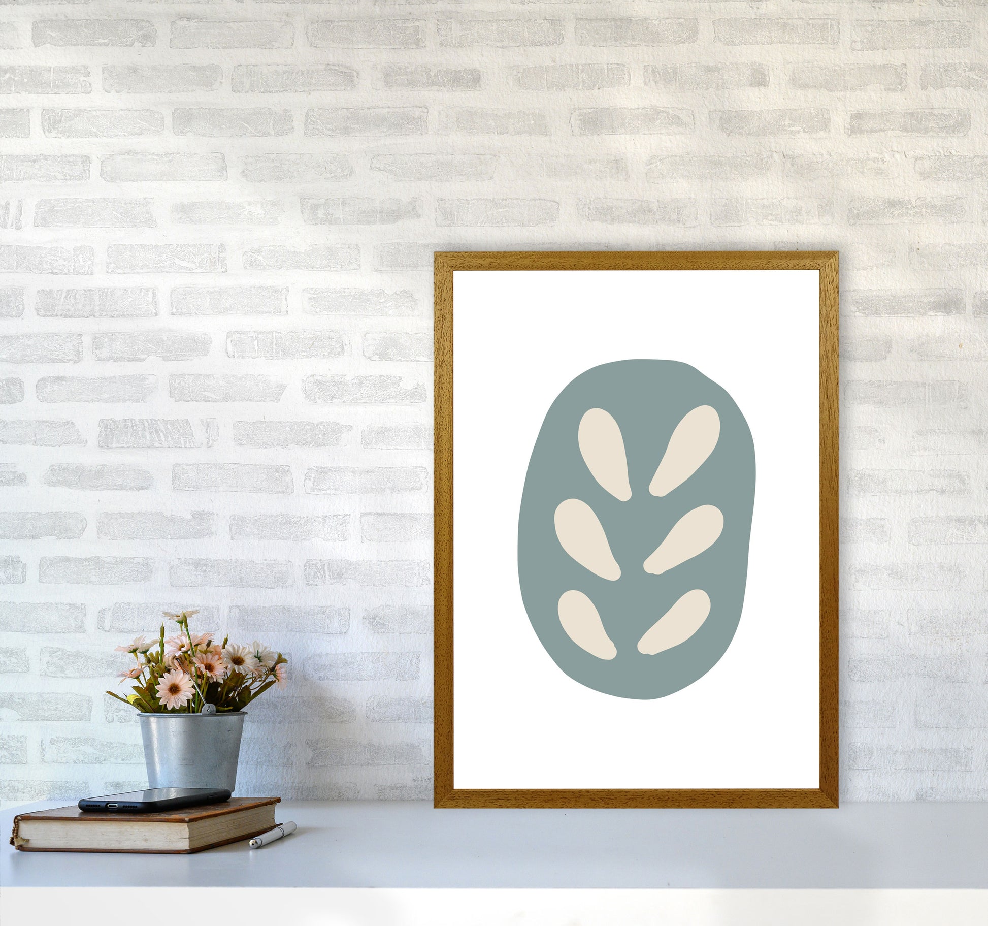 Inspired Teal Floral Abstract Art Print by Pixy Paper A2 Print Only