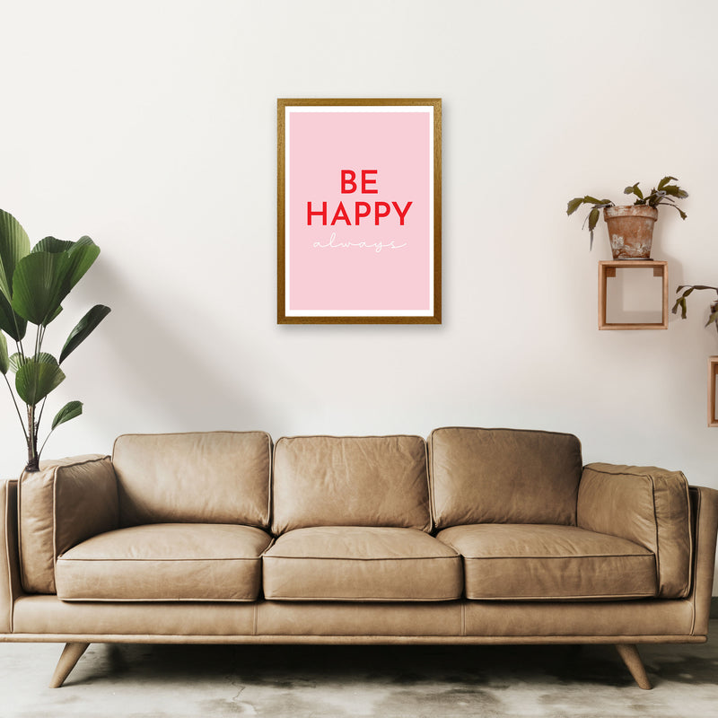 Be Happy Pink Art Print by Pixy Paper A2 Print Only