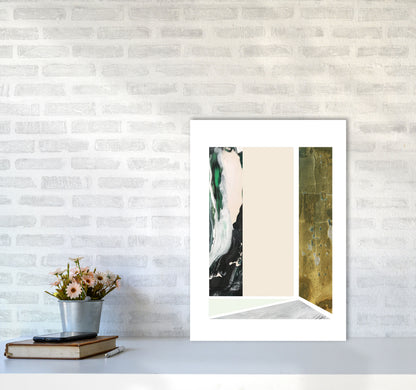 Textured Peach, Green And Grey Abstract Rectangle Shapes Modern Print A2 Black Frame