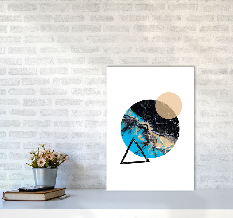 Blue Sand Abstract Circles Modern Print A2 Black Frame