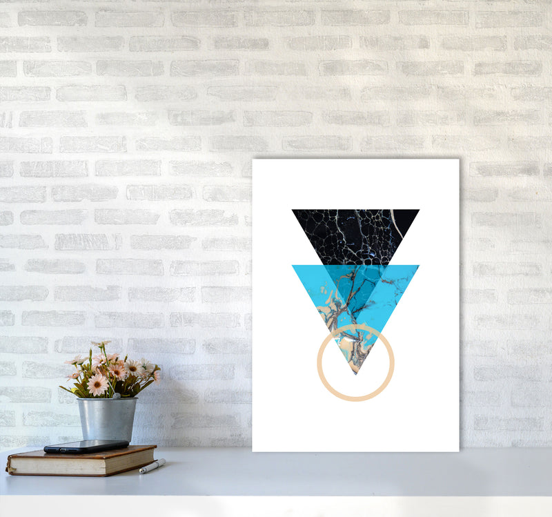 Blue Sand Abstract Triangles Modern Print A2 Black Frame