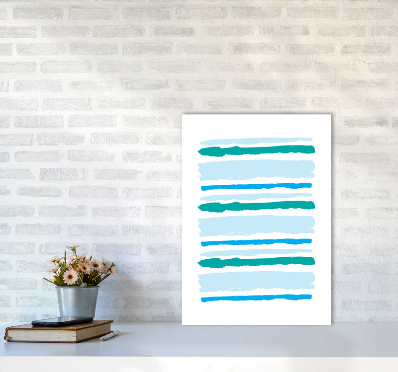 Blue Contrast Abstract Stripes Modern Print A2 Black Frame