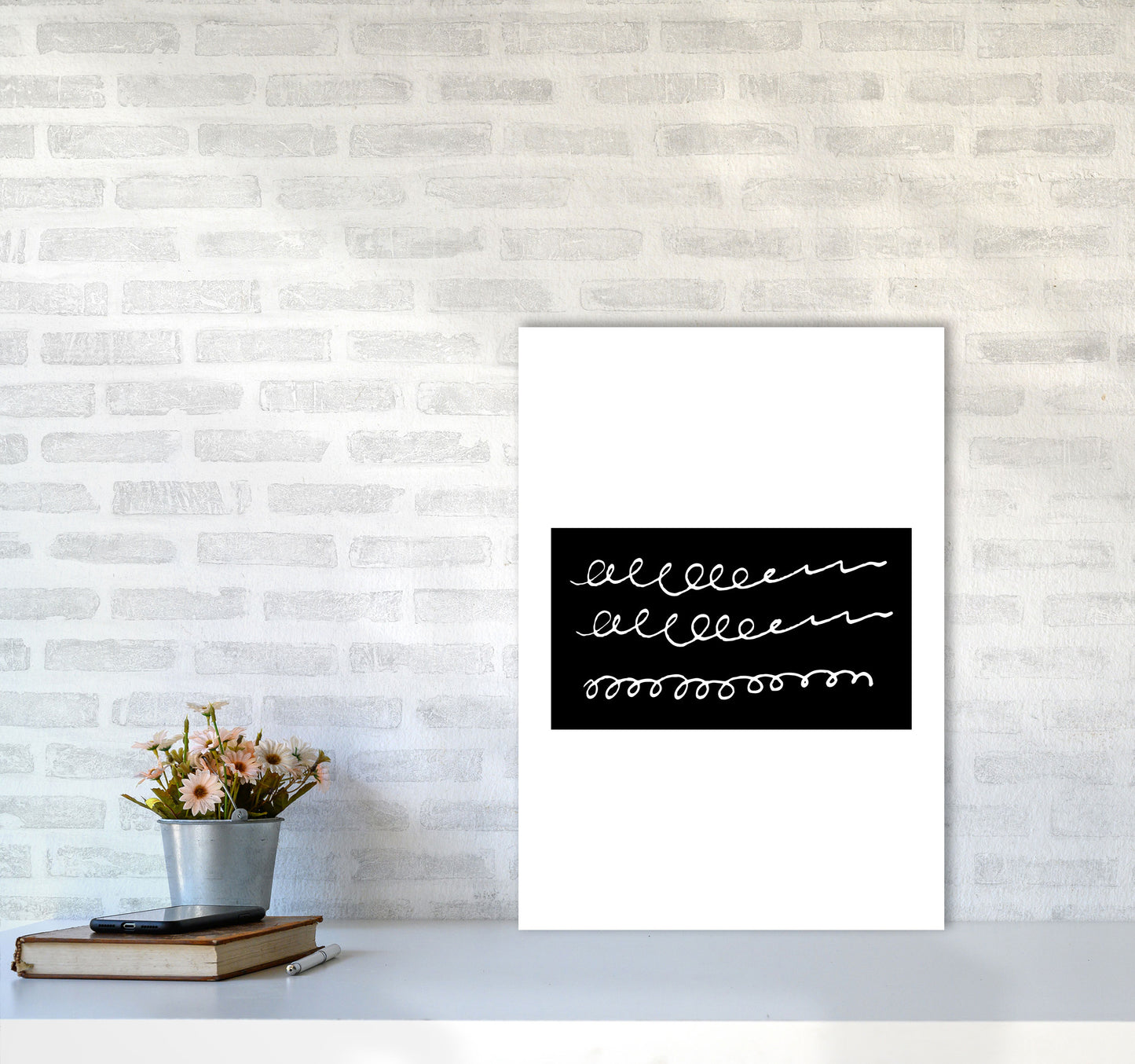 Black Rectangle Swirls Abstract Modern Print A2 Black Frame