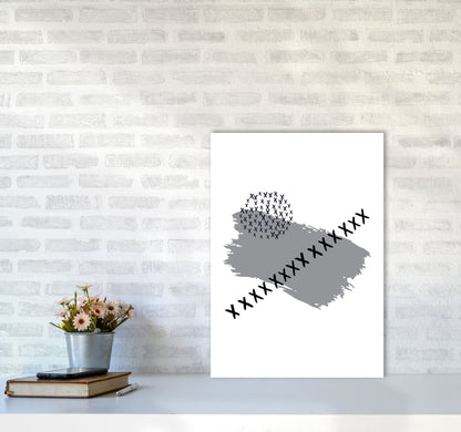 Grey X Paint Brush Abstract Modern Print A2 Black Frame