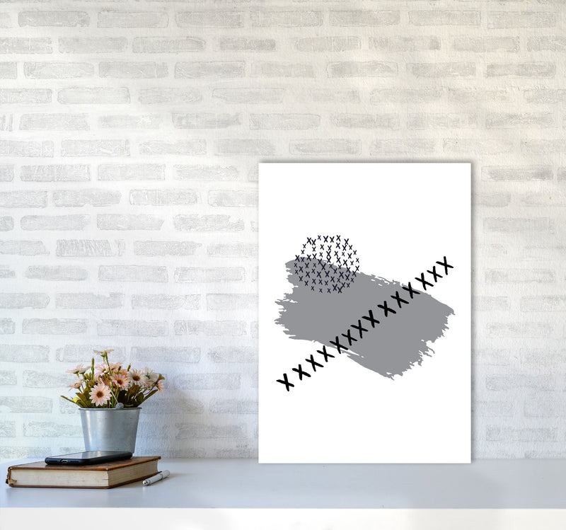 Grey X Paint Brush Abstract Modern Print A2 Black Frame
