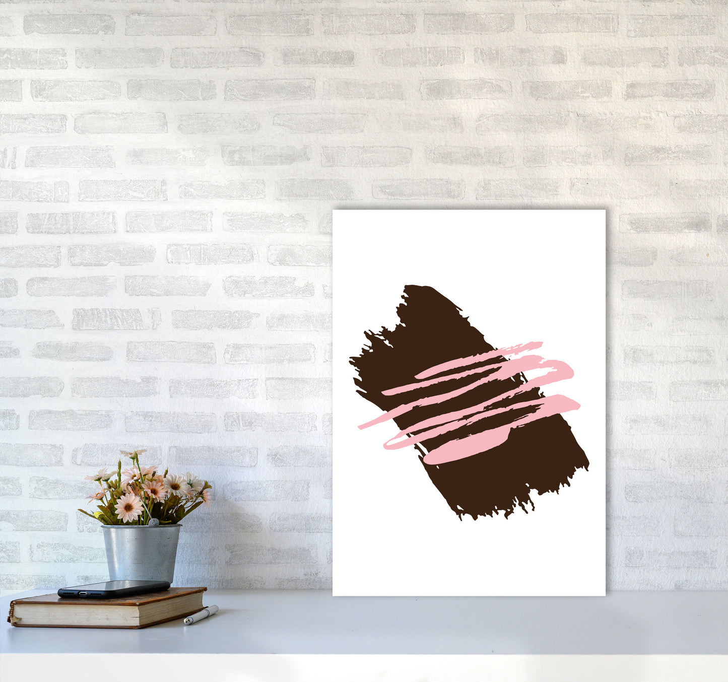 Black Jaggered Paint Brush Abstract Modern Print A2 Black Frame