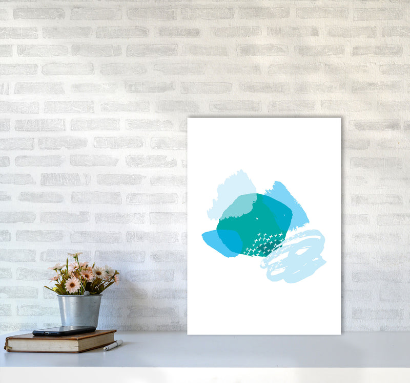 Blue And Teal Mismatch Abstract Modern Print A2 Black Frame