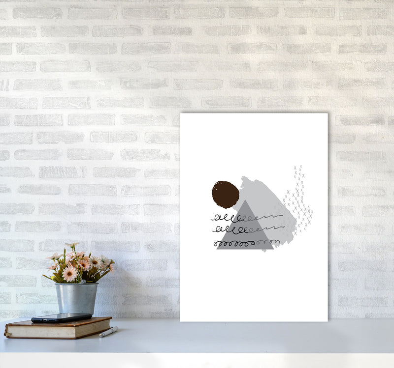 Grey And Black Mountain Sun Abstract Modern Print A2 Black Frame
