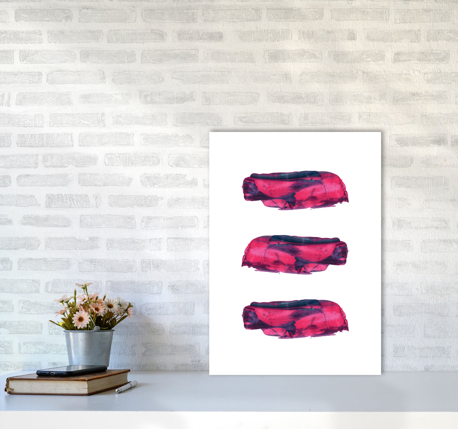 Pink And Purple Abstract Paint Strokes Modern Print A2 Black Frame