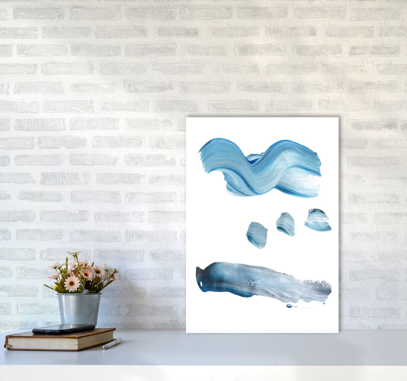 Light Blue Abstract Paint Strokes Modern Print A2 Black Frame