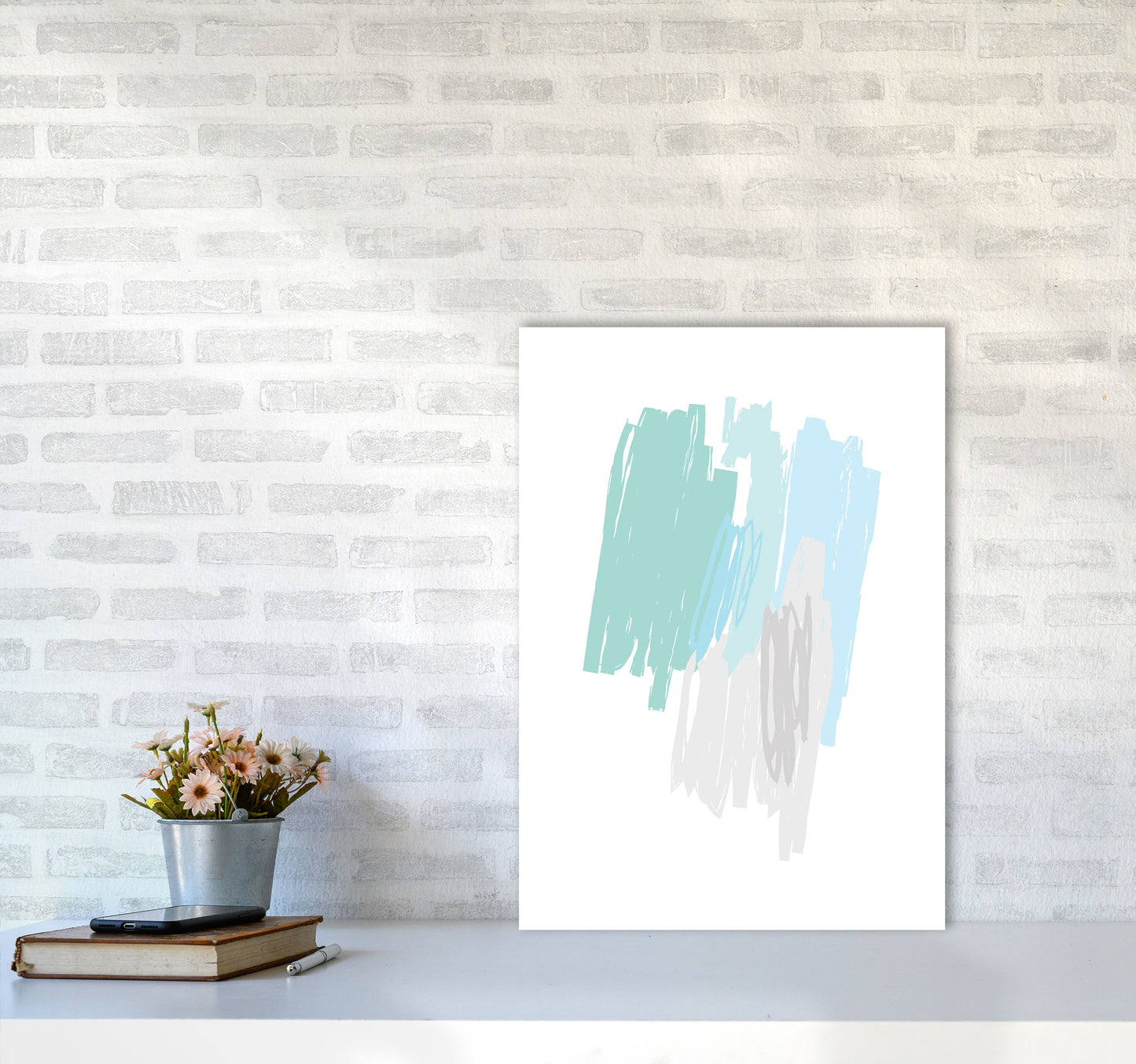 Mint Scribbles Abstract Drawings Modern Print A2 Black Frame