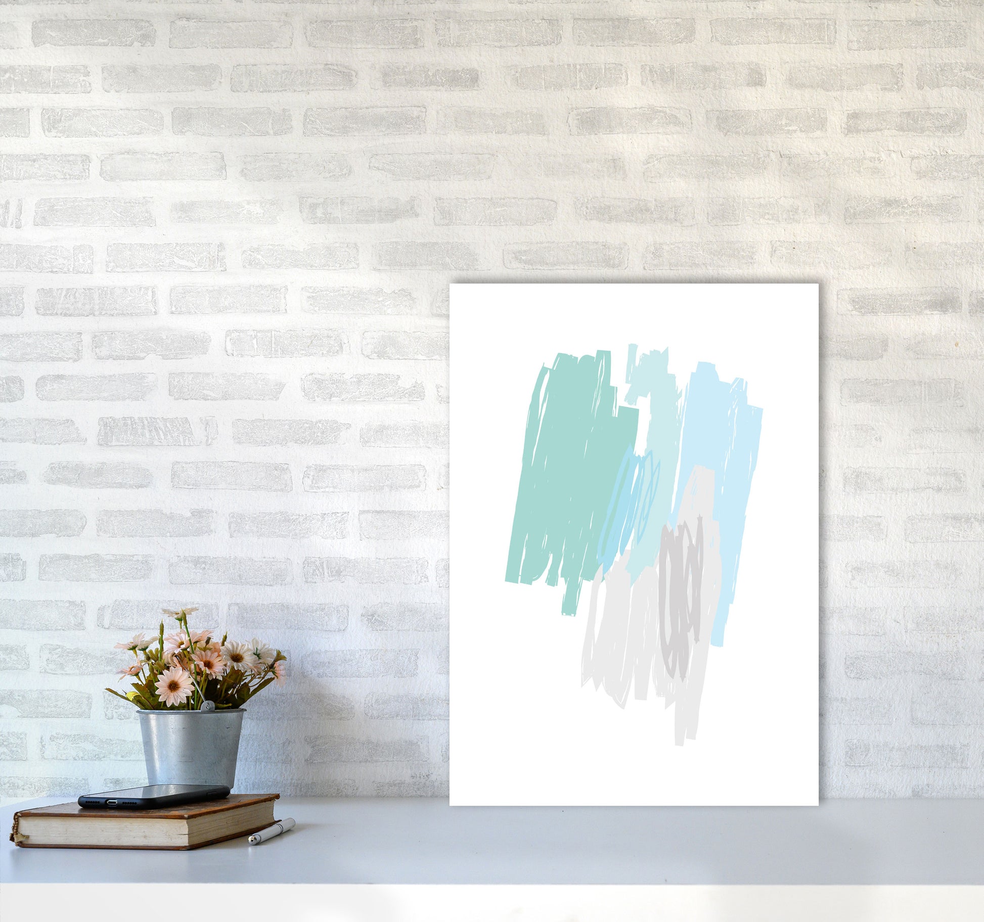 Mint Scribbles Abstract Drawings Modern Print A2 Black Frame
