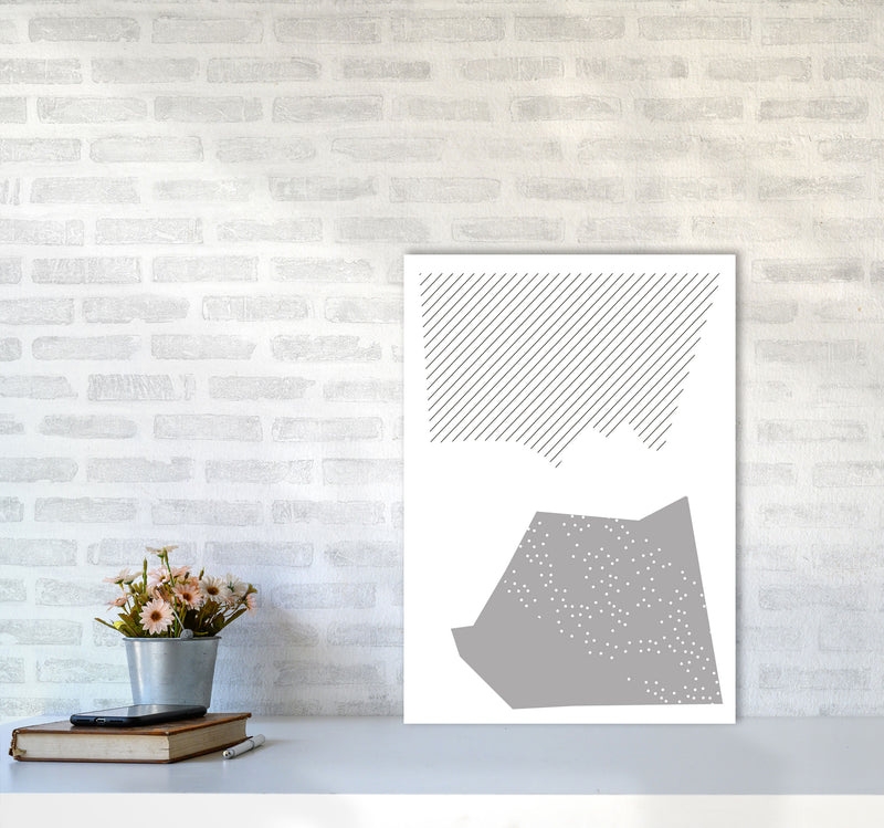 Grey Top And Bottom Abstract Modern Print A2 Black Frame