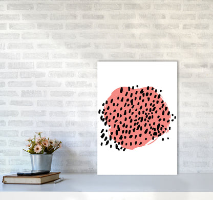 Coral Blob With Black Polka Dots Abstract Modern Print A2 Black Frame