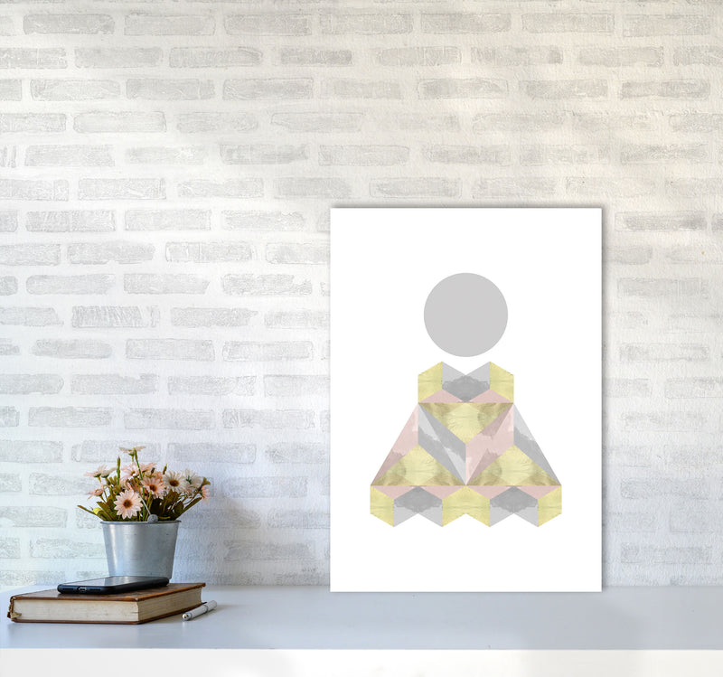 Gold, Pink And Grey Abstract Shapes Modern Print A2 Black Frame