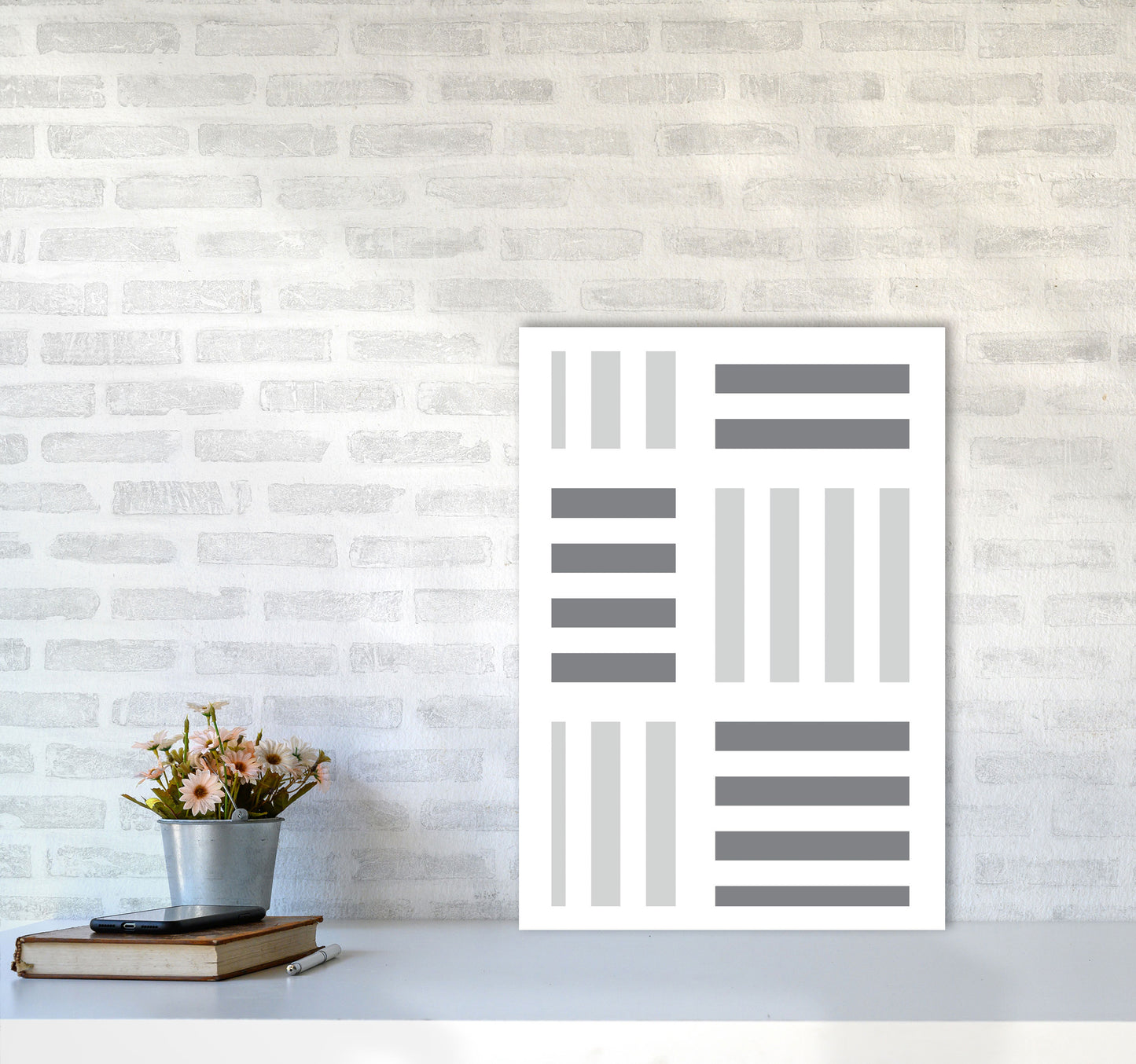 Grey Abstract Patterns 2 Modern Print A2 Black Frame