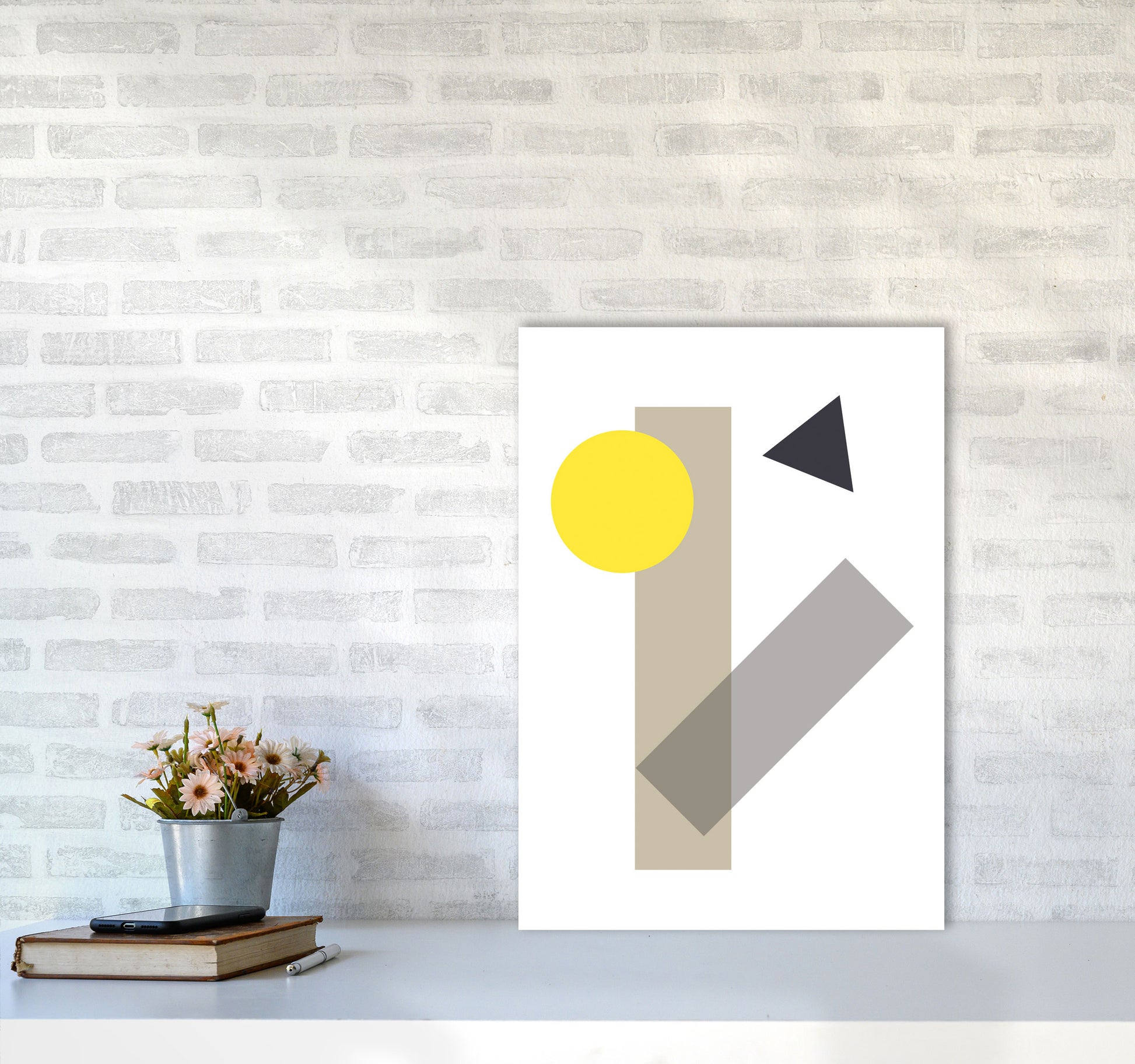 Random Yellow Geo Styles 3 Modern Print A2 Black Frame