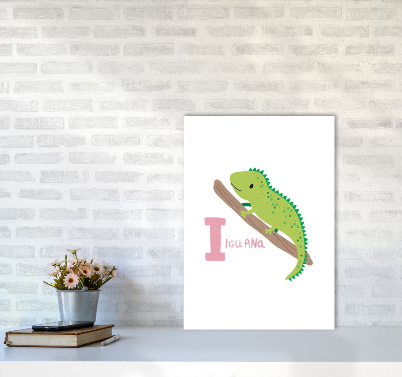 Alphabet Animals, I Is For Iguana Framed Nursey Wall Art Print A2 Black Frame