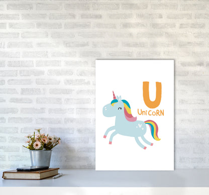 Alphabet Animals, U Is For Unicorn Framed Nursey Wall Art Print A2 Black Frame