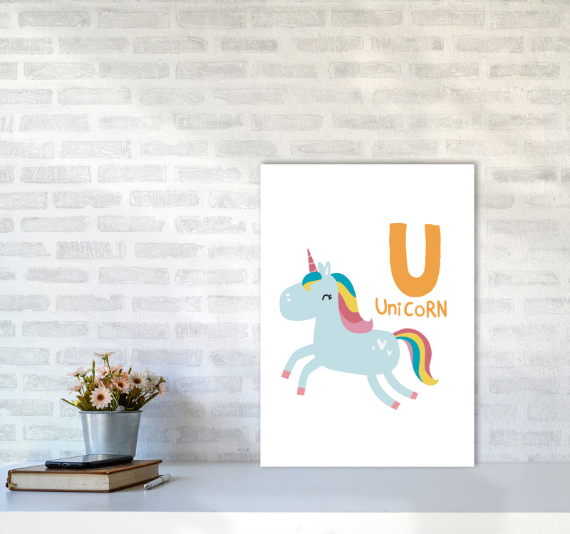 Alphabet Animals, U Is For Unicorn Framed Nursey Wall Art Print A2 Black Frame
