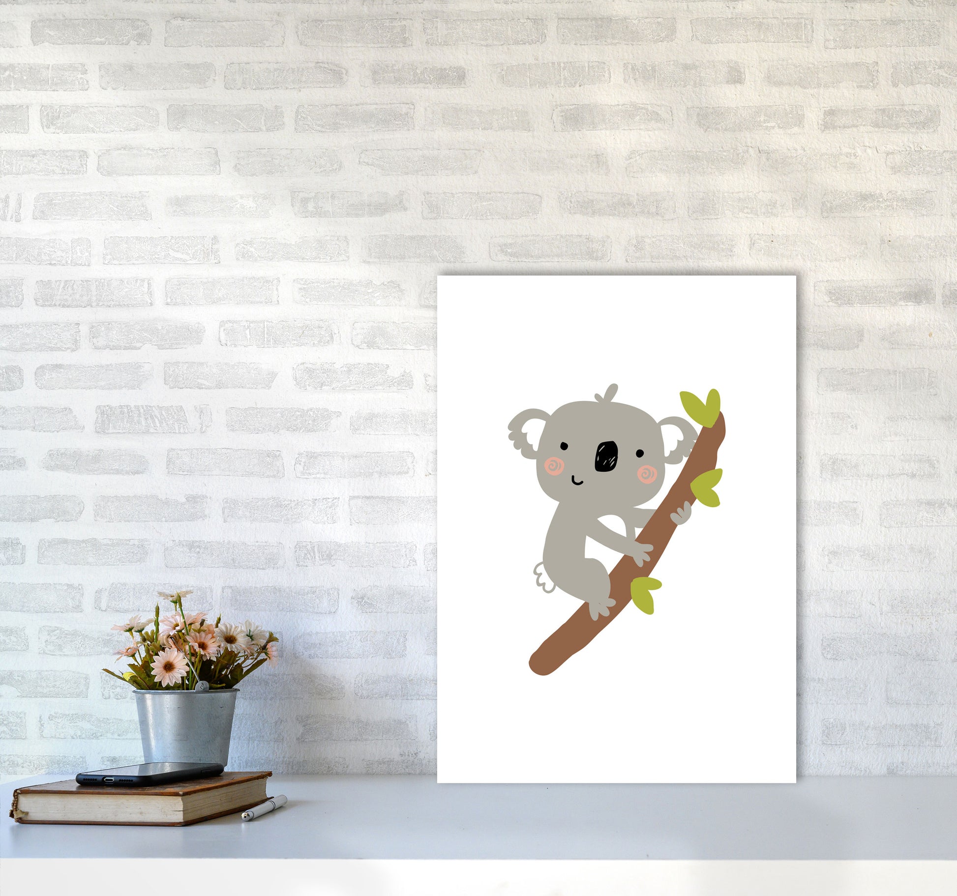 Children&#39;s Animals, Koala Modern Print A2 Black Frame
