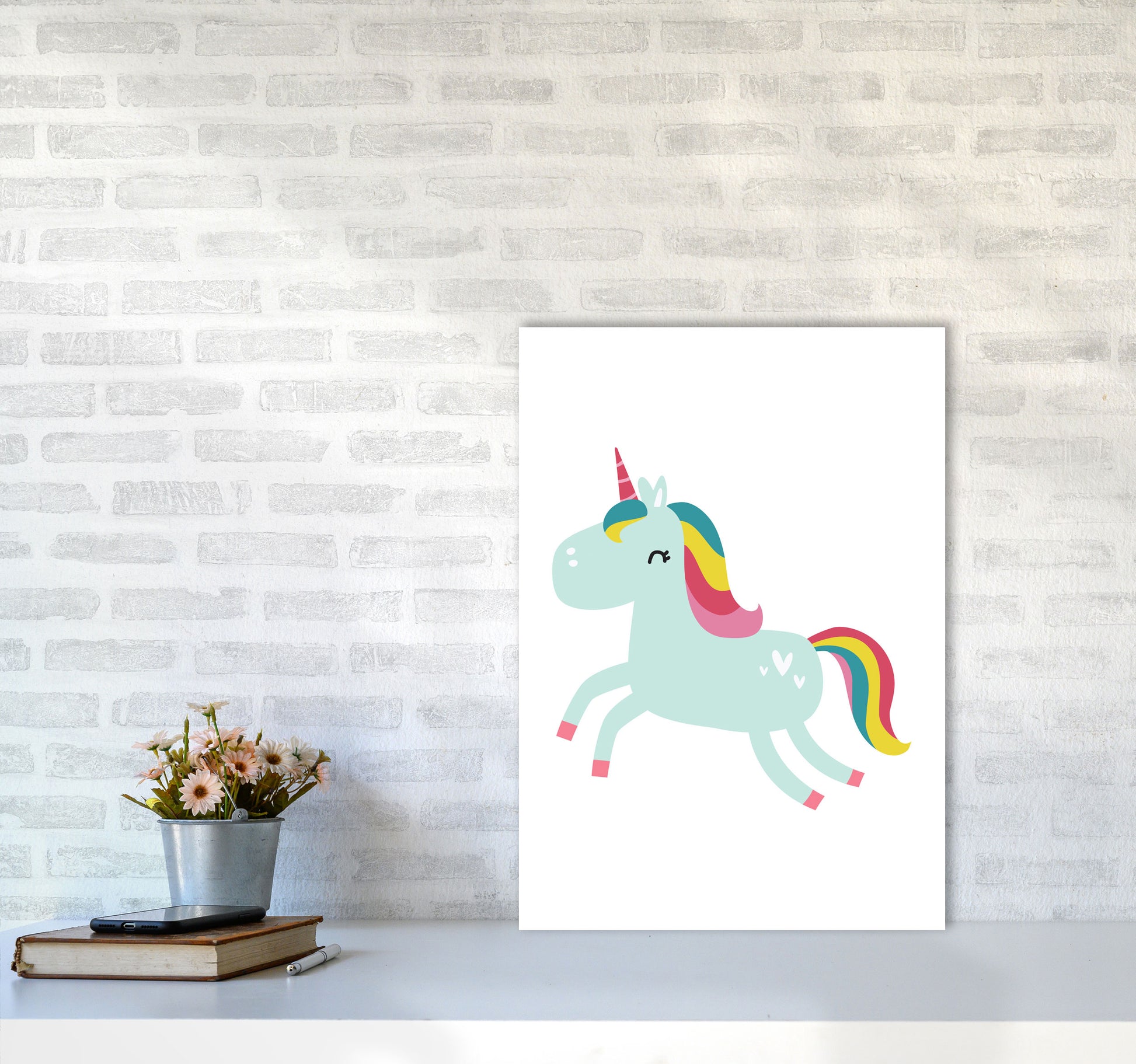 Children&#39;s Animals, Unicorn Modern Print A2 Black Frame