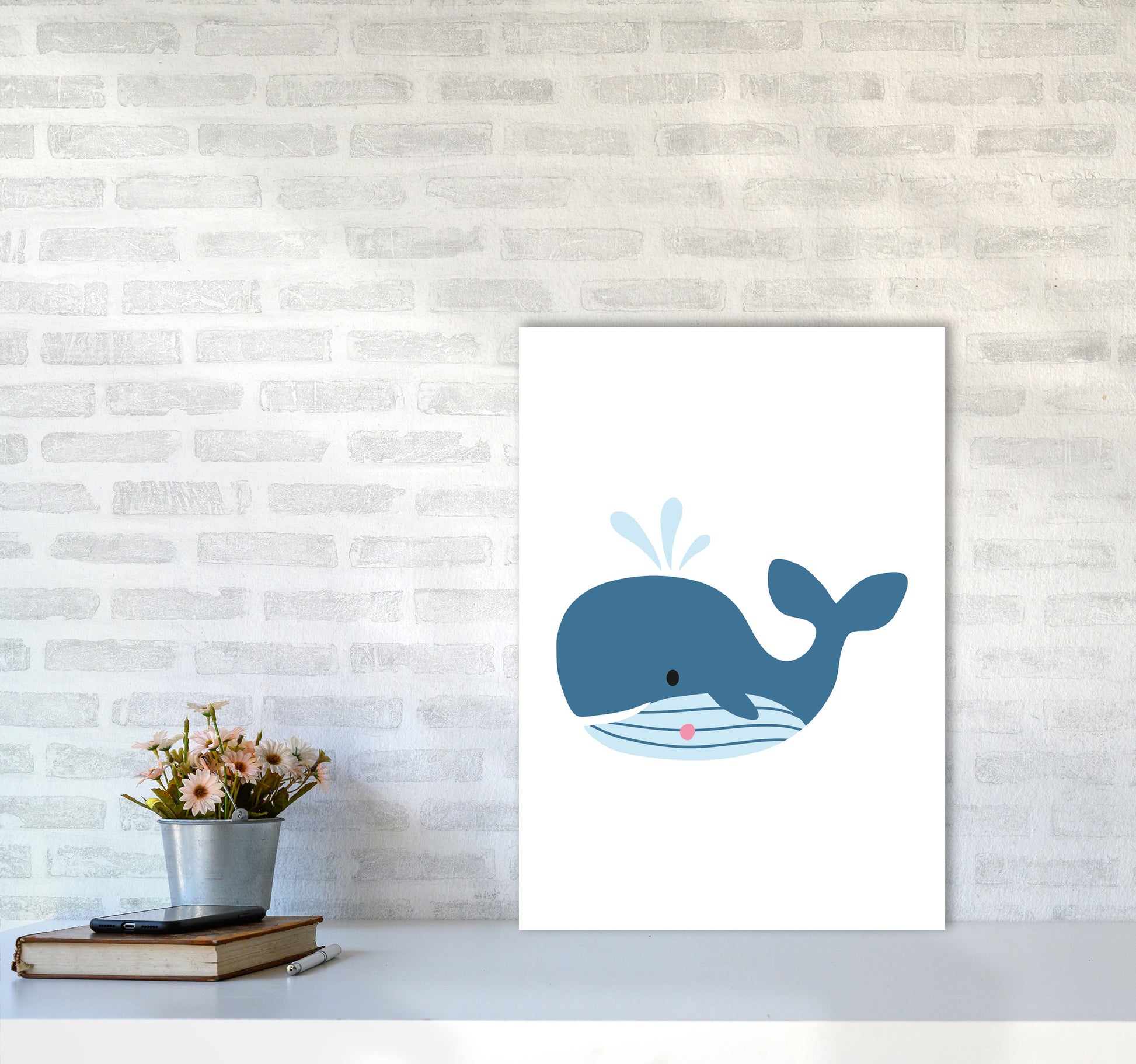 Children&#39;s Animals, Whale Modern Print A2 Black Frame