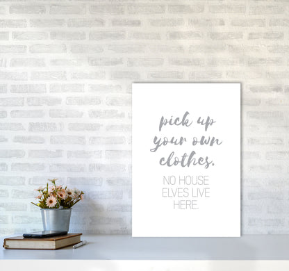 House Elves Grey, Bathroom Framed Typography Wall Art Print A2 Black Frame