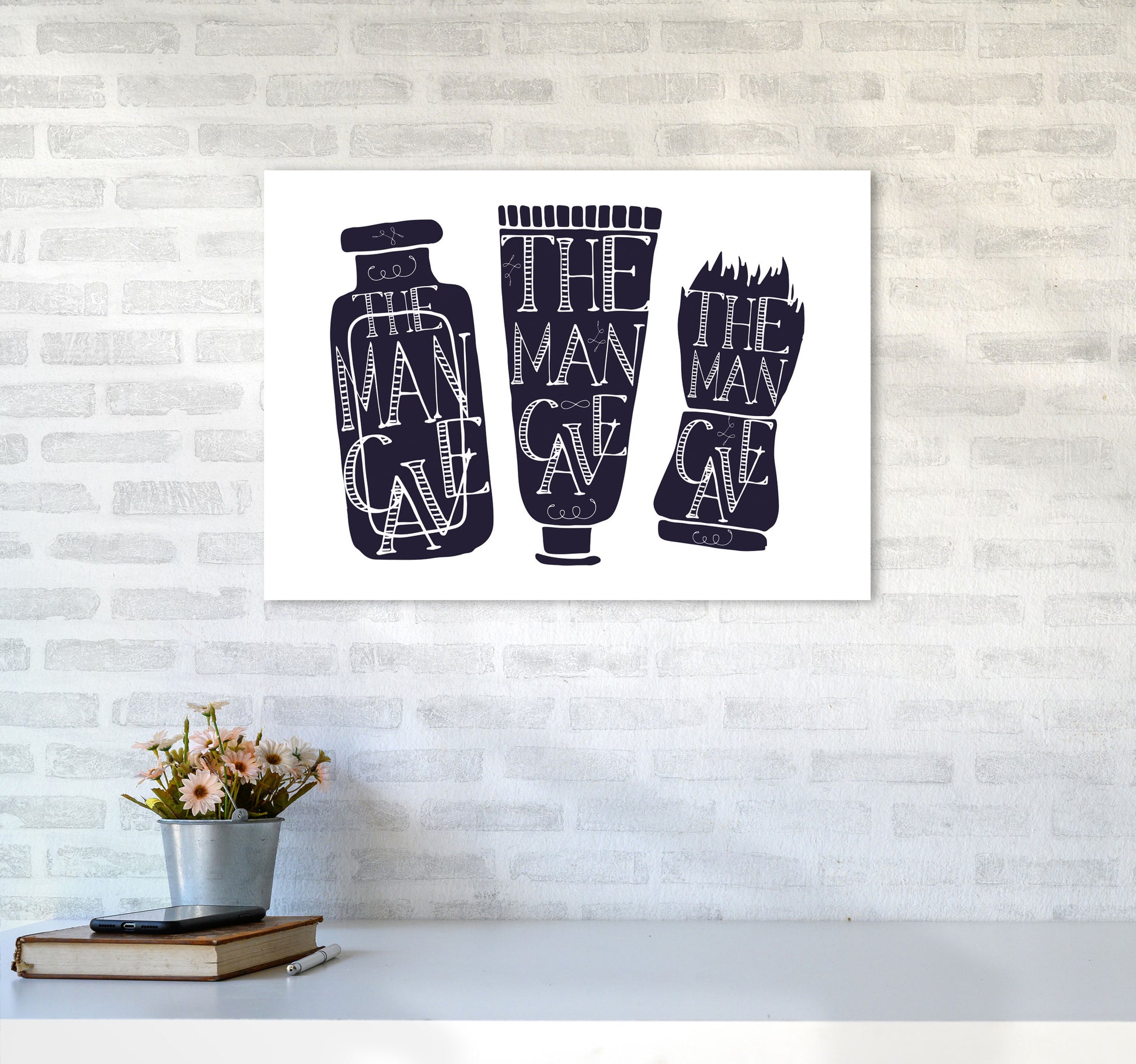 The Man Cave 4 Modern Print, Framed Bathroom Wall Art A2 Black Frame