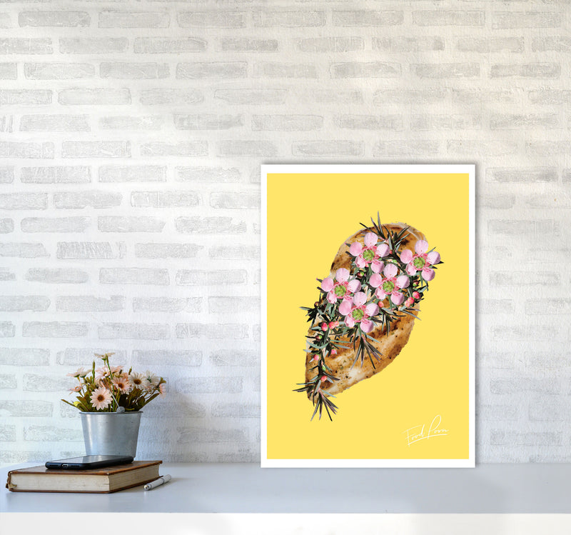 Yellow Chicken Food Print, Framed Kitchen Wall Art A2 Black Frame