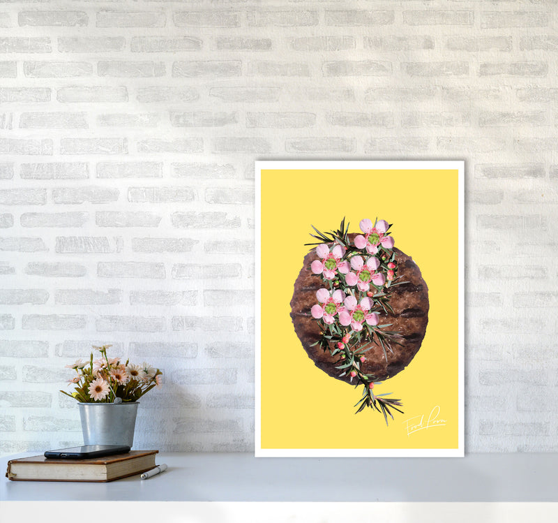 Yellow Burger Food Print, Framed Kitchen Wall Art A2 Black Frame