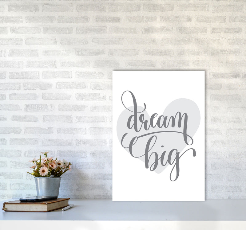 Dream Big Grey Heart Framed Nursey Wall Art Print A2 Black Frame