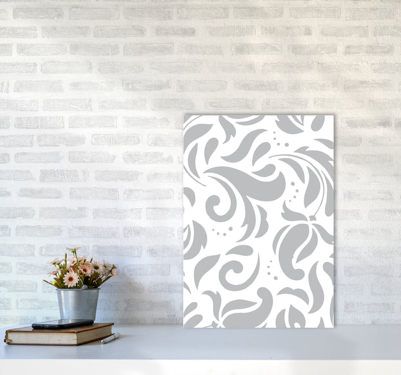 Grey Floral Pattern Modern Print A2 Black Frame