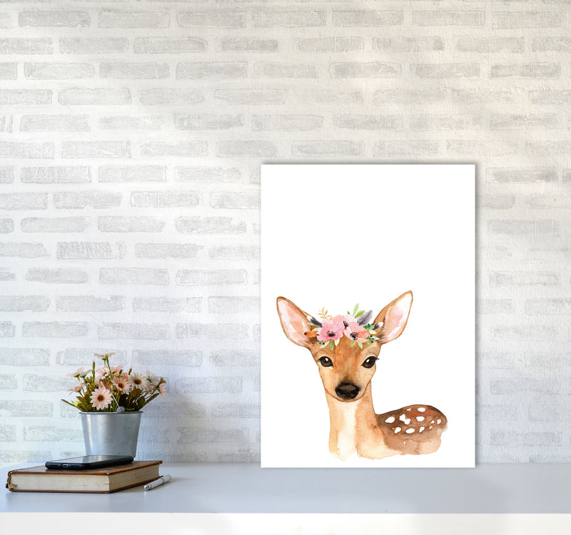 Forest Friends, Floral Cute Deer Modern Print Animal Art Print A2 Black Frame