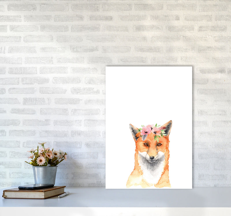 Forest Friends, Floral Fox Modern Print Animal Art Print A2 Black Frame