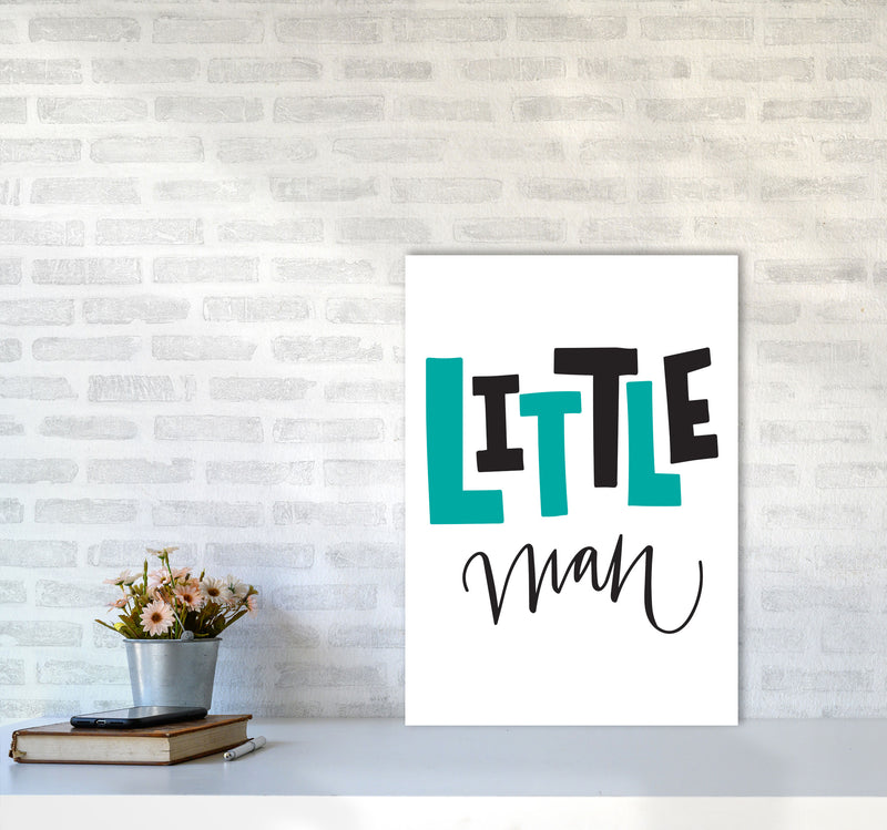 Little Man Teal And Black Framed Nursey Wall Art Print A2 Black Frame