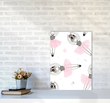 Ballerina Repeat Pattern Framed Nursey Wall Art Print A2 Black Frame