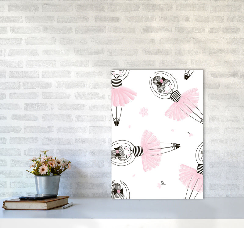 Ballerina Repeat Pattern Framed Nursey Wall Art Print A2 Black Frame