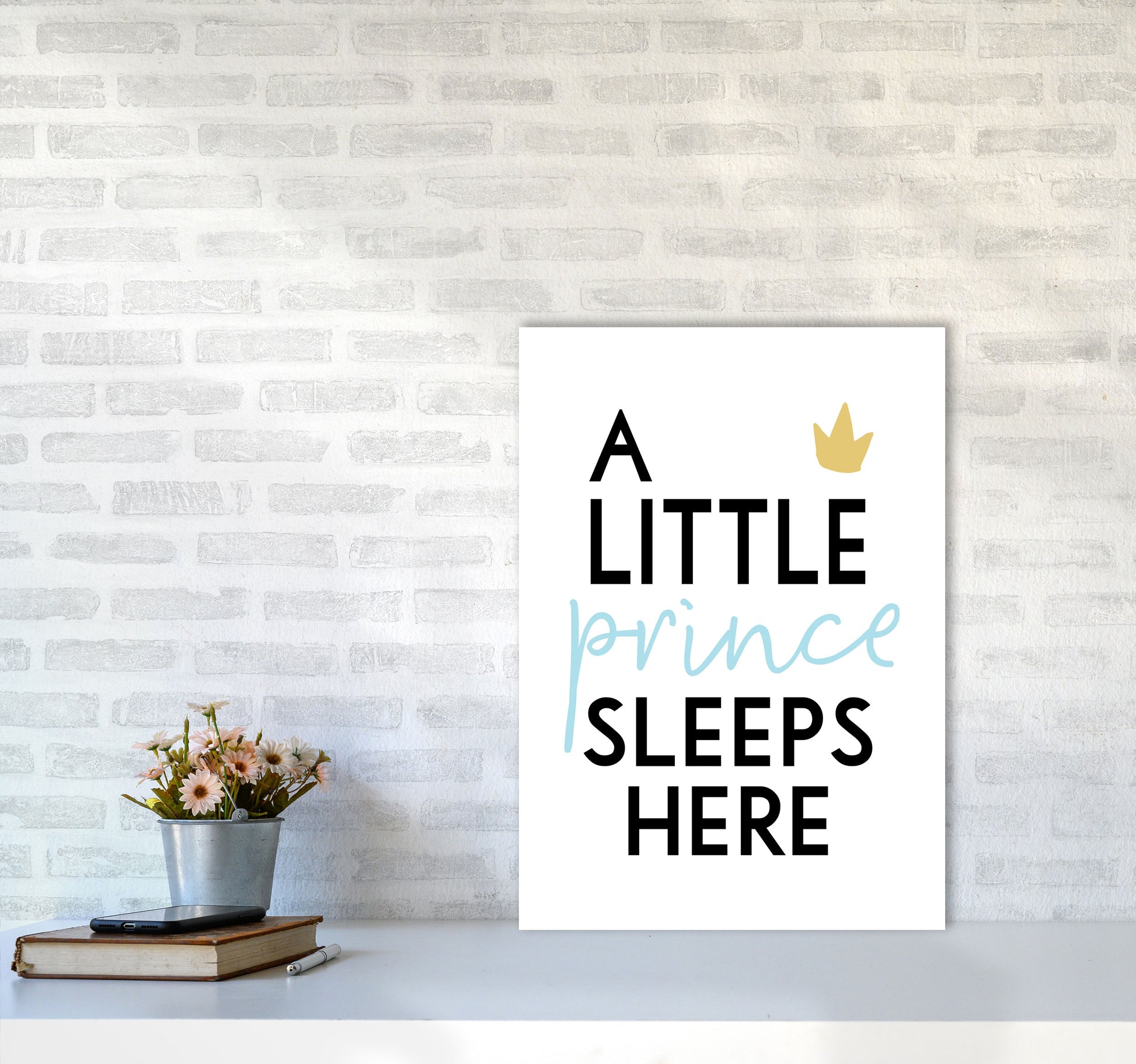 A Little Prince Sleeps Here Framed Nursey Wall Art Print A2 Black Frame