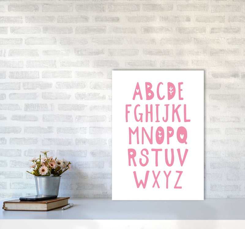Bright Pink Alphabet Framed Nursey Wall Art Print A2 Black Frame